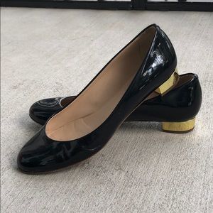 Black Patent Leather J.Crew Gold Heeled Flats